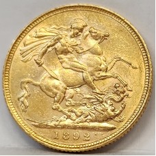 AUSTRALIA 1892 . ONE 1 SOVEREIGN . MELBOURNE . GOLD